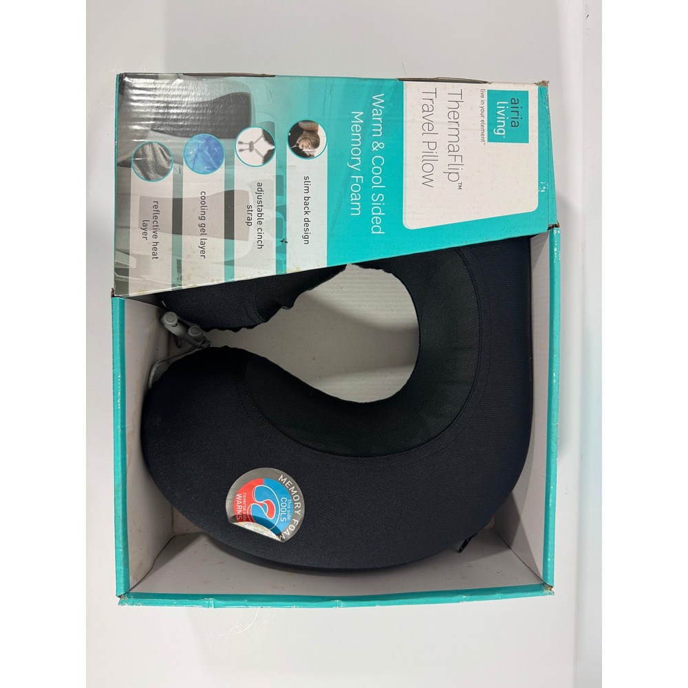 Airia Living ThermaFlip Travel Pillow Unisex OS Black New Warm Cool Memory Foam